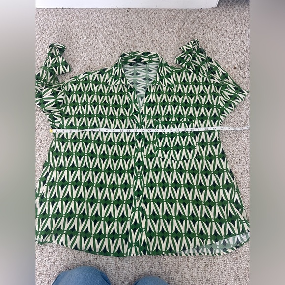 Zara Green and White Casual Button Down Shirt with Geometric Pattern size L - Picture 6 of 11